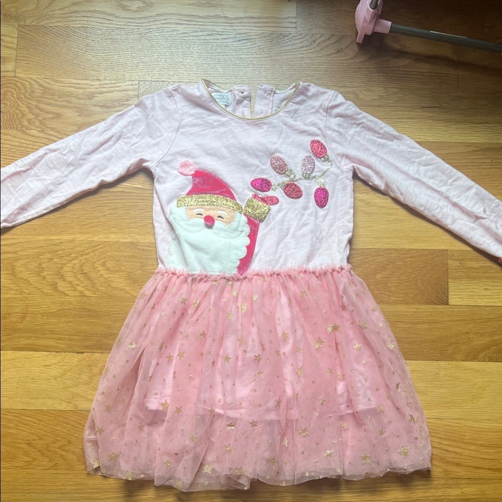 Pink MudPie Santa Dress with Gold Stars